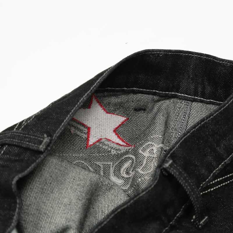 Mens Jeans Chic Star Letter Embroidery Black Hip Hop Men Straight Trousers Streetwear Male Baggy Denim Pants Fashion Spodnie 230317