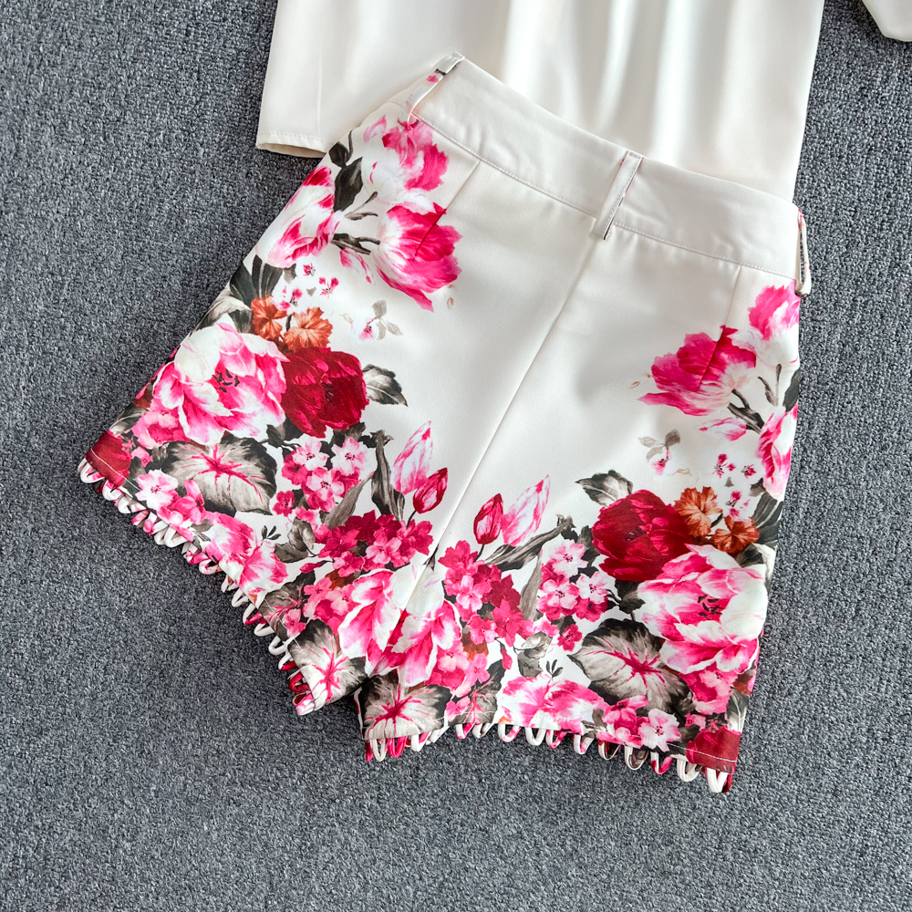 Fashion Spring Runway Two Piece Dress Sets For Women Turn Down Collar Ral Print Blouse And Shorts Suit Office Lady Outfits 2025