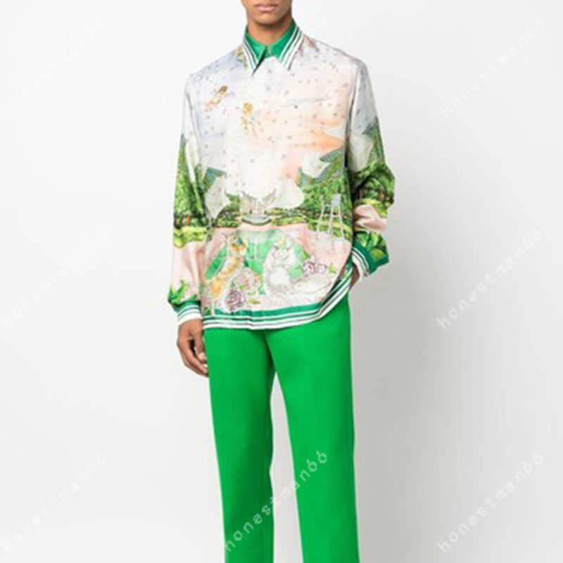 23SS Casablanca Drop Feeling Satin Style Desginer Fashion Shirt Kitten Playing Ball Loose Men and Women Versatile Classic Brand Long-sleeved Shirt, Green4
23SS Casablanca Drop Feeling Satin Style Desginer Fashion Shirt Kitten Playing Ball Loose Men and Women Versatile Classic Brand Long-sleeved Shirt, Green4