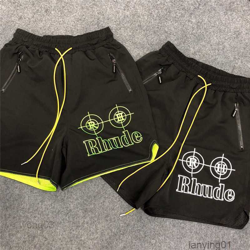 

Rhude Neon Target Shorts Summer Drawstring Zipper Men Hip Hop Skatebaords Short Pants