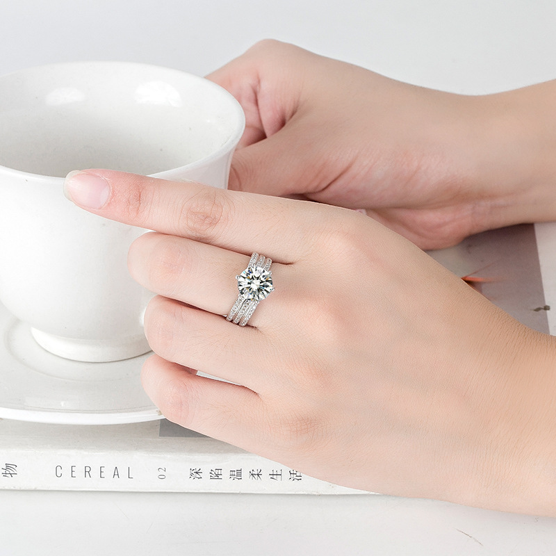 6-Claw 5A Cubic Zirconia Wedding Ring in Sterg Sier: Rose Gold Elegance