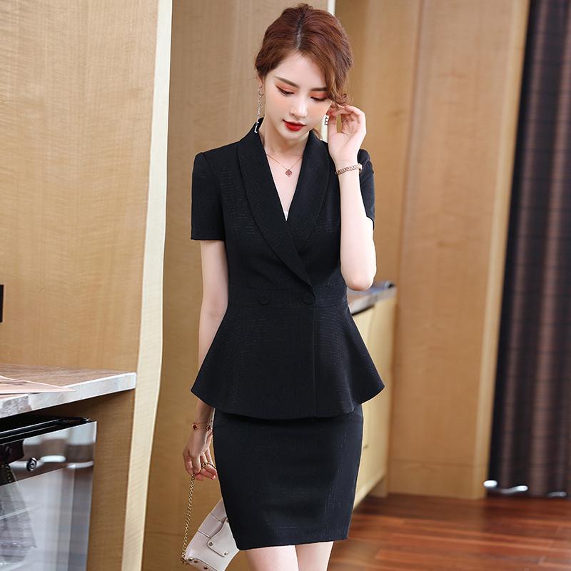 Two Piece Dress Summer Formal Professional Women Business Suits With Skirt And Tops For Ladies Office Blazers Set OL Styles Plus SizeTwo