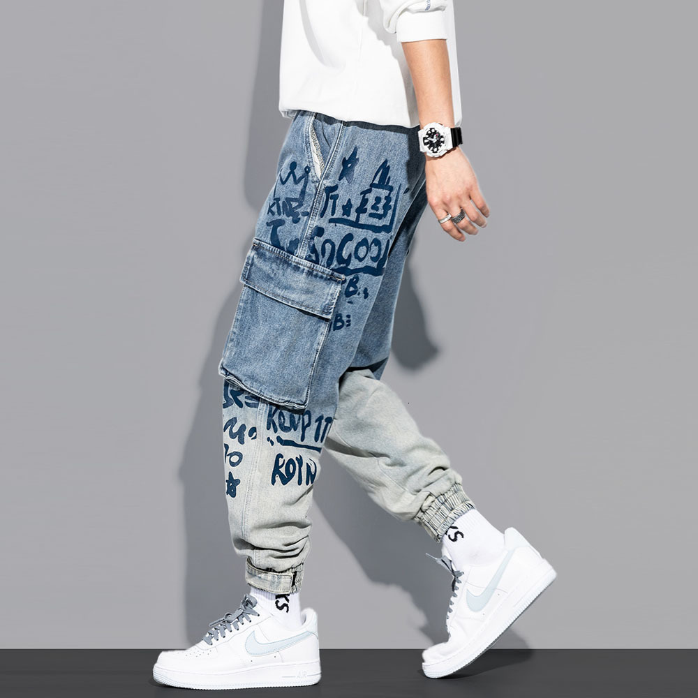 Mens Jeans Streetwear Hip Hop Cargo Pants Casual Elastic Harun Joggers In Autumn And Spring Men Clothing 230317