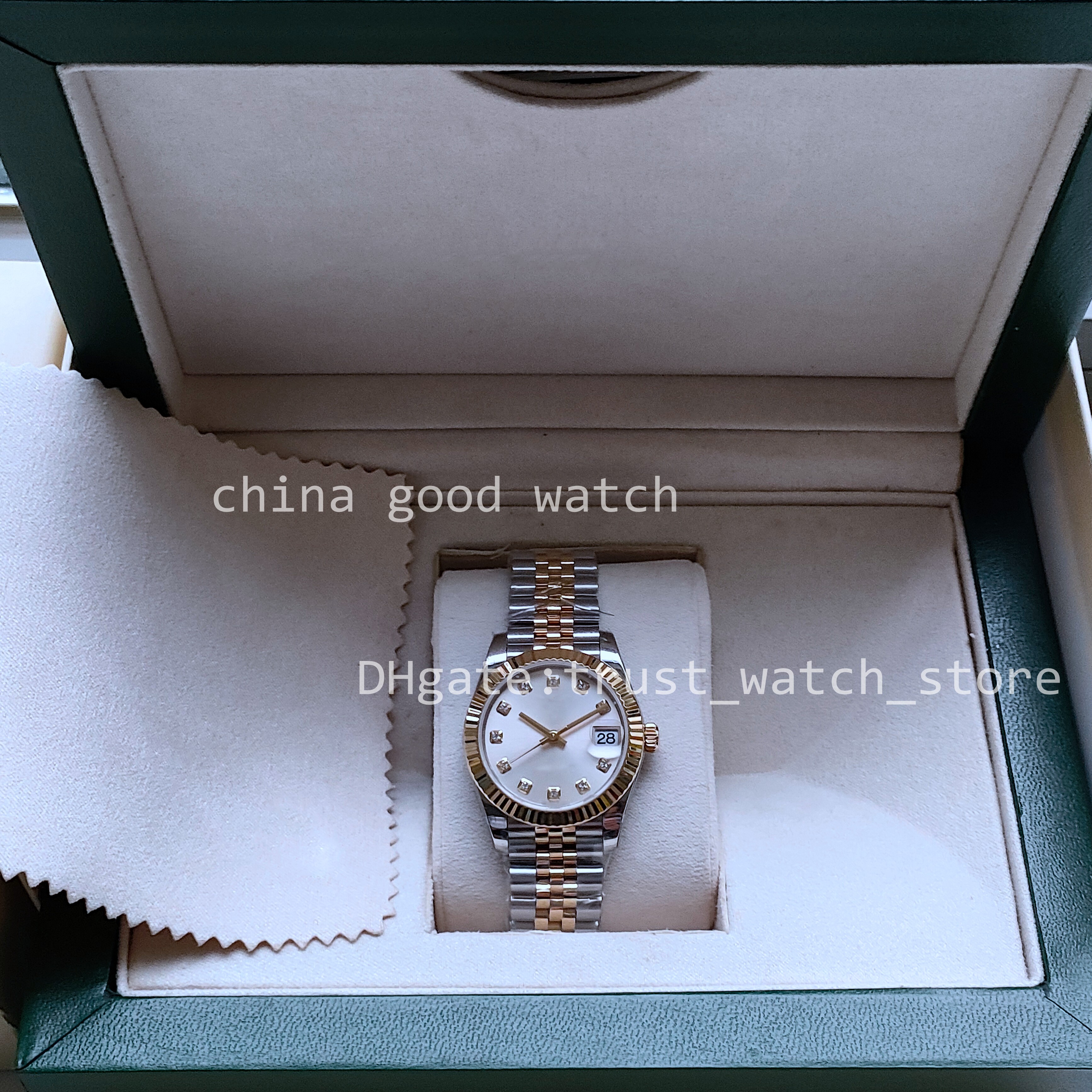 17 Style Women Watches 31MM Lady Gift BPf Diamond Dial Automatic Movement Two-Tone Gold Stainless steel Strap dress Date sapphire Crystal BP Factory Wristmatches, Plastic box
17 Style Women Watches 31MM Lady Gift BPf Diamond Dial Automatic Movement Two-Tone Gold Stainless steel Strap dress Date sapphire Crystal BP Factory Wristmatches, Plastic box