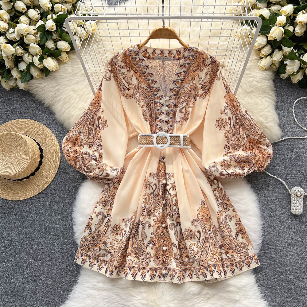 Women Dresses Spring 2023 Runway Fashion Paisley Print Vintage Dress V Neck Long Lantern Sleeve Belted Mini Dress, Same as picture
Women Dresses Spring 2023 Runway Fashion Paisley Print Vintage Dress V Neck Long Lantern Sleeve Belted Mini Dress, Same as picture