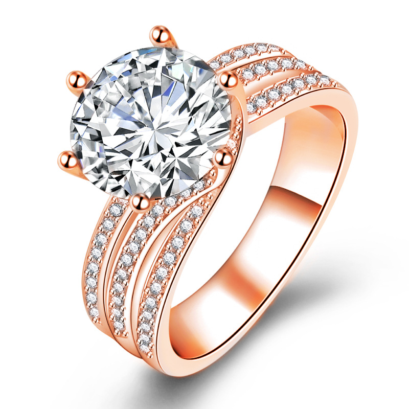 6-Claw 5A Cubic Zirconia Wedding Ring in Sterg Sier: Rose Gold Elegance