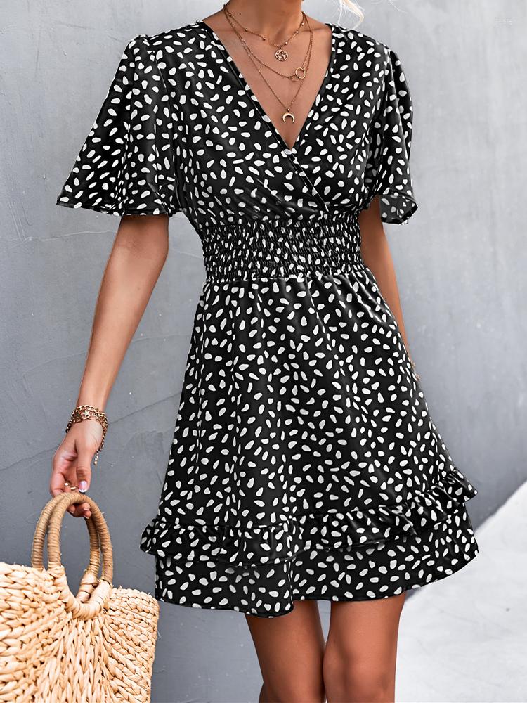 Casual Dresses Green Mini Dress Women Summer Butterfly Sleeve Sexy V Neck Ladies Boho Polka Dot A-Line Beach Sundress Vestidos