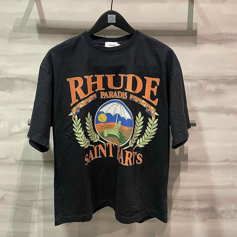 Mens Casual Print Creative rhude short Short designer t shirt Solid Breathable TShirt Slim fit Crew Neck Short Sleeve Male Tee black white Men's T-Shirts US Size