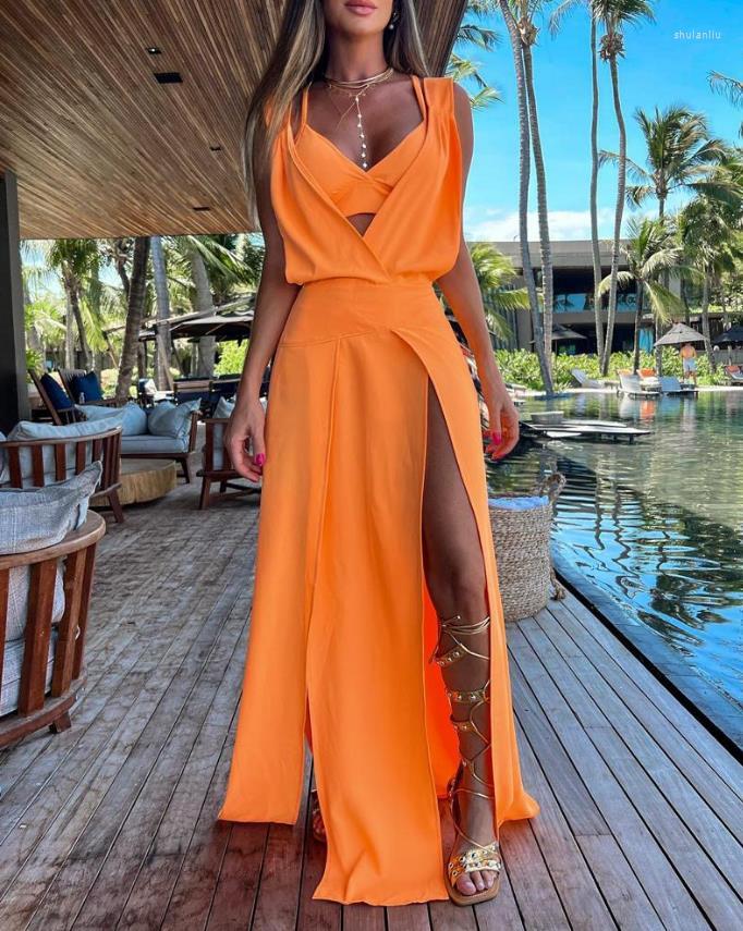 Casual Dresses Women Summer Fashion Sleeveless Sexy High Slit Plain V-Neck Maxi Daily Vacation Dress With Bra Top Woman Clothes
Casual Dresses Women Summer Fashion Sleeveless Sexy High Slit Plain V-Neck Maxi Daily Vacation Dress With Bra Top Woman Clothes