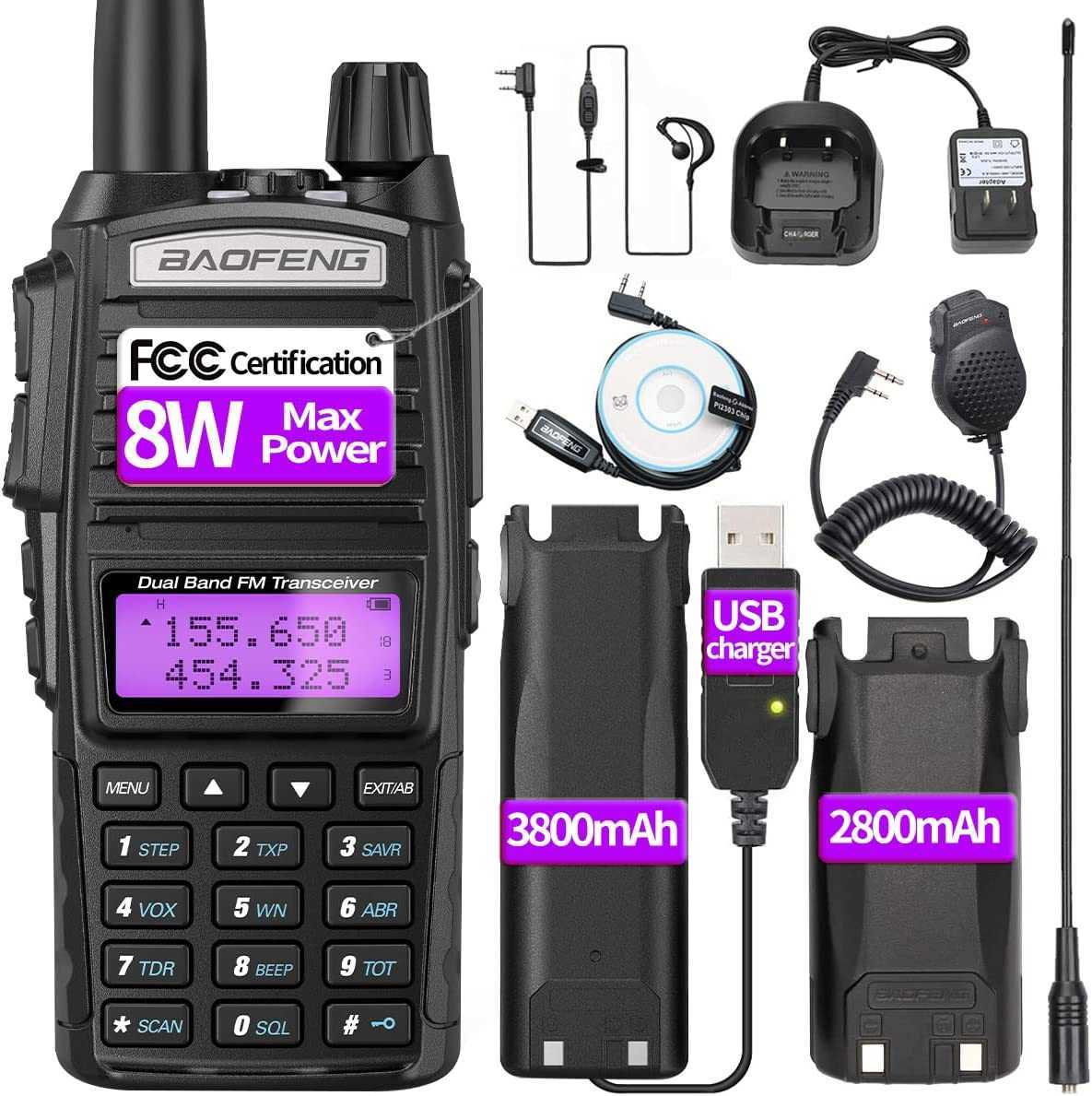 BaoFeng UV-82 8W Ham Radio Handheld Radio Walkie Talkies with USB Charging Cable Extra 3800mAh Battery Hand Speaker Mic Long
BaoFeng UV-82 8W Ham Radio Handheld Radio Walkie Talkies with USB Charging Cable Extra 3800mAh Battery Hand Speaker Mic Long