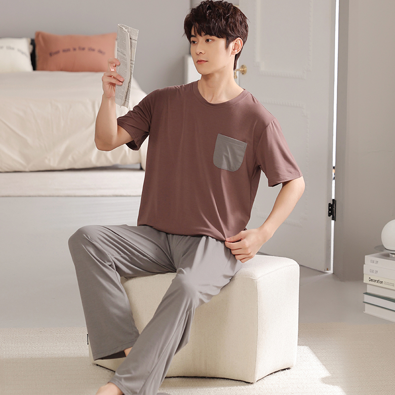 Men's Sleepwear L-4XL Men's Pijamas Summer Modal Leisure Home Suit Short Sleeve Pajamas Set Shorts Plus Size 4XL Black Sleepwear for Men 230