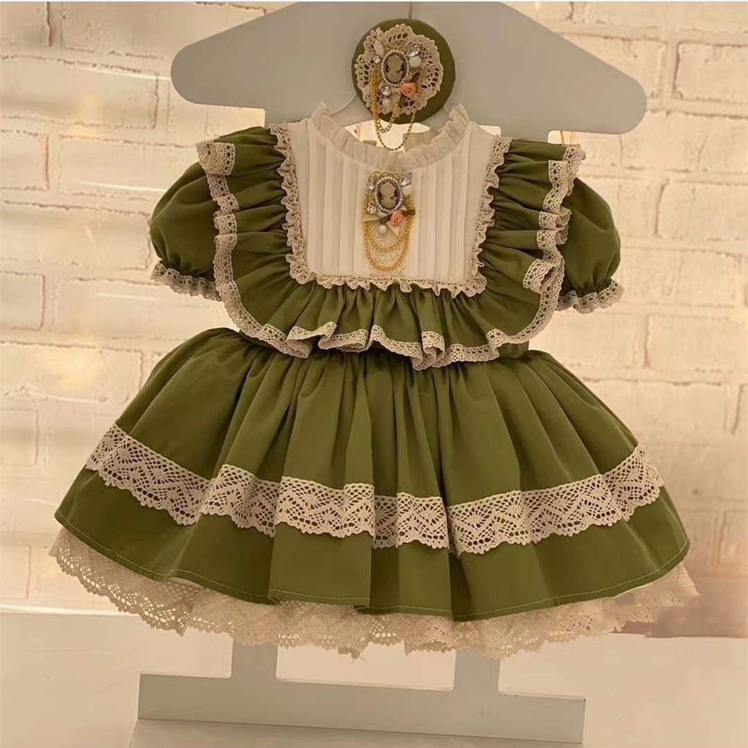 Girl's Dresses 0-8Y Baby Girl Summer Green Vintage Lace Princess Dress for Casual Birthday Holiday Eid 230320