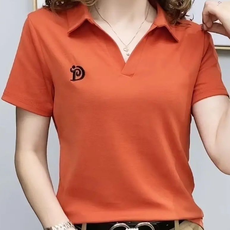 Women's Polos Short Sleeve Tshirt Top Summer Vneck Letter Pullover Knitted Tees Female Clothing Plus Size Ladies Polo 230317Z