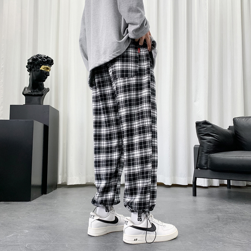 Men's Pants Summer Lightweight Plaid Pants Men Hip Hop Oversized Casual Pants Korean Harem Sweatpants Harajuku Fashion Streetwear Jogger Men 2303