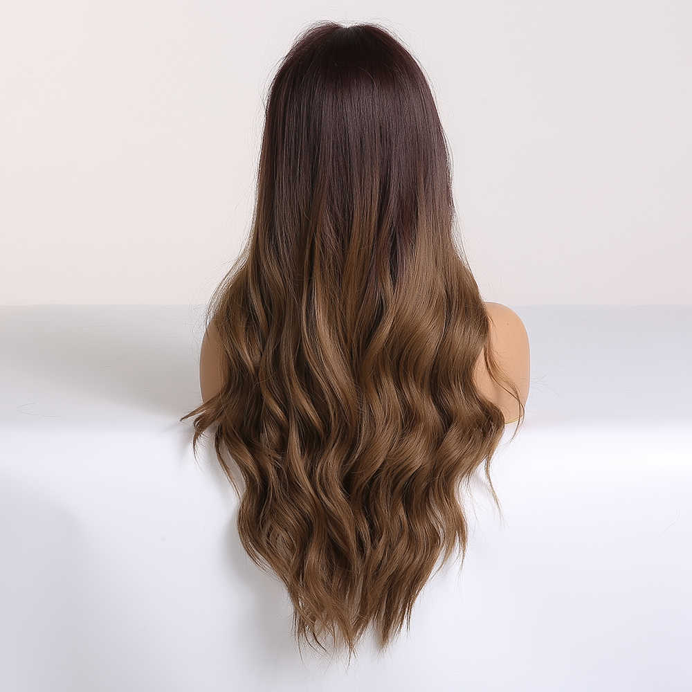 Synthetic Wigs Easihair Long Wavy Brown Ombre Synthetic Wigs for Women Middle Part Wave Natural Hair Heat Resistant Daily Wig 230227