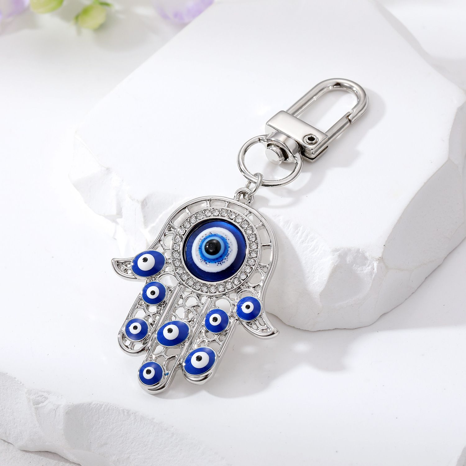 Evil Eye Hamsa Hand Keychain Key Ring For Women Men Hollow Fatima Hand Blue Eye Bag Car Key Accessories