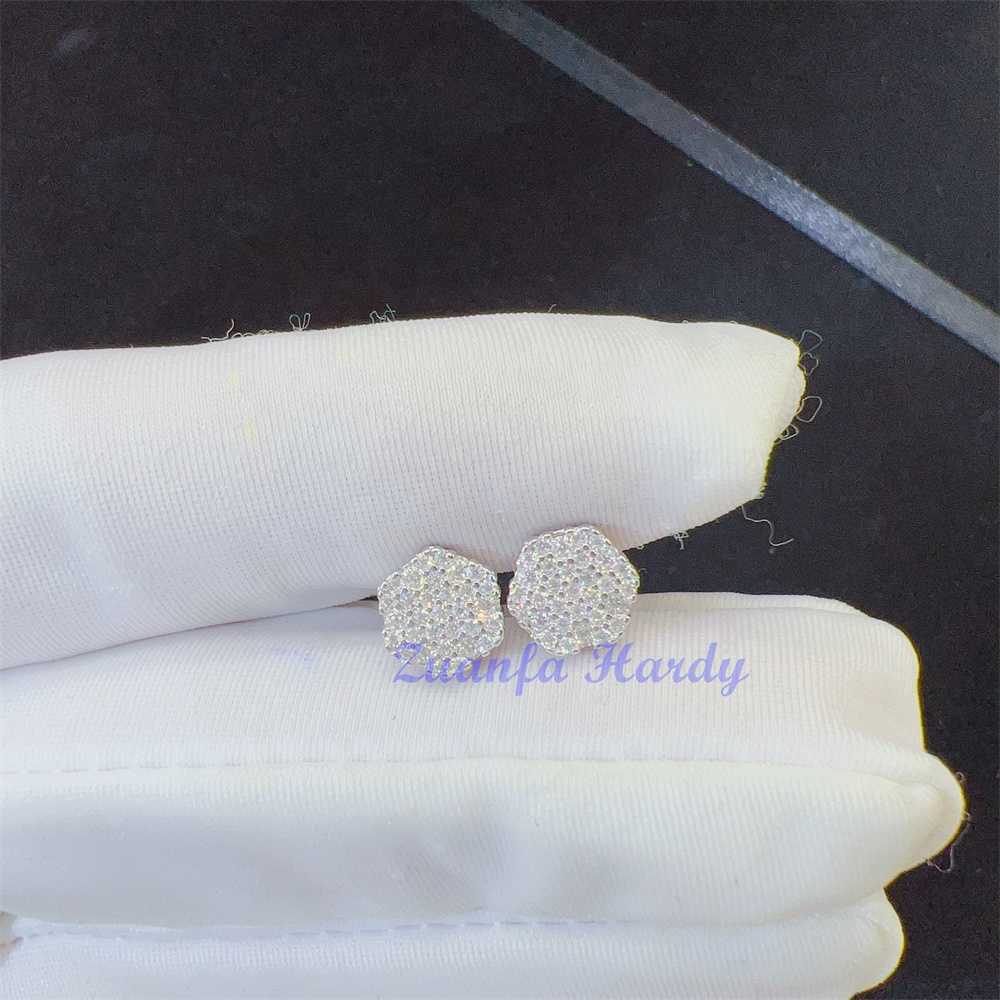 Zuanfa Vvs Diamond Moissanite Jewelry Gold Plated Screw Back Earrings Hip Hop Stud Earrings