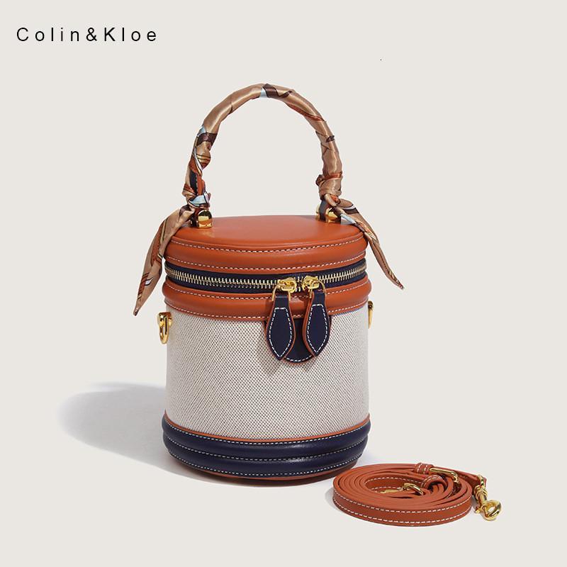 Waist Bags Mini Vintage Bucket Handbag Silk Scarf Fashion Cylinder Messenger 230317
