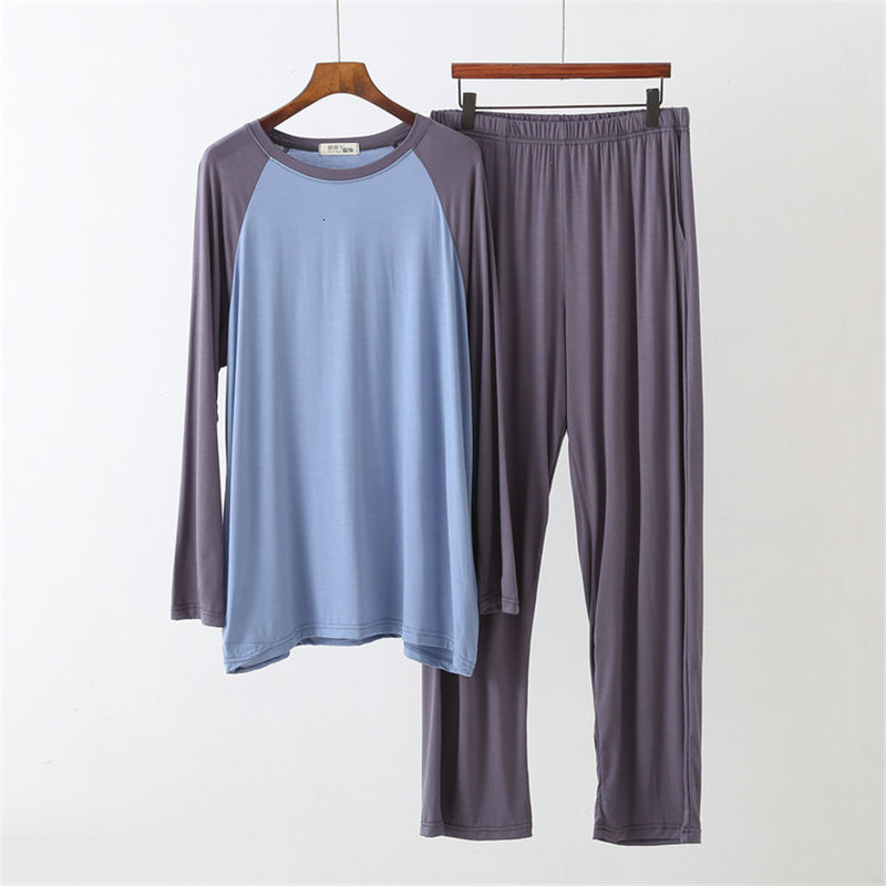 Men's Sleepwear 100% Modal Cotton Men's Pajamas Sets Spring Autumn Long Sleeve Sleepwear Elastic Loose O Neck Home Clothes For Men Plus Size