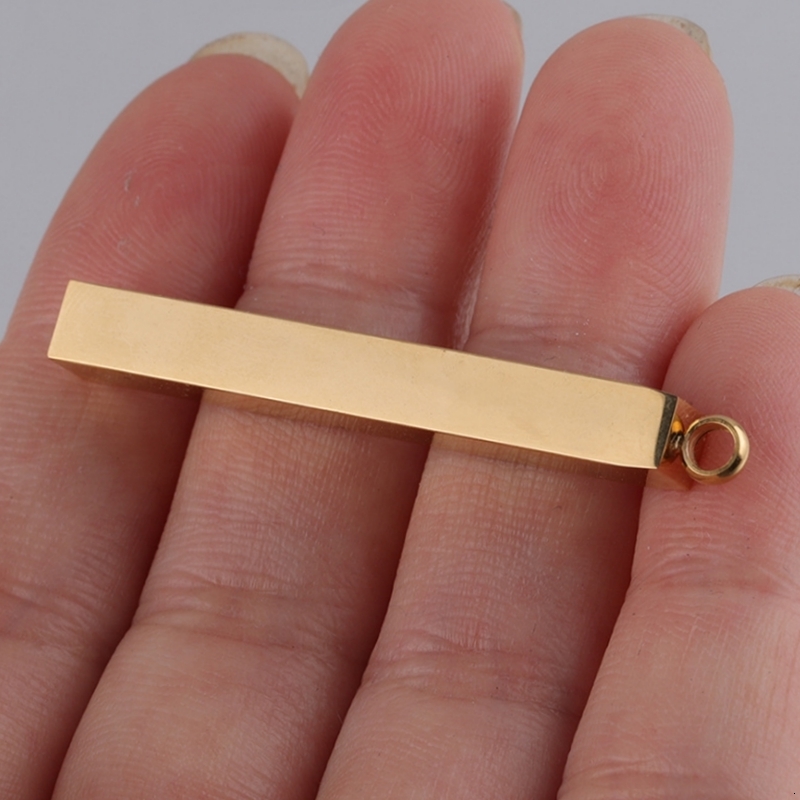 Charms 10PcsLot 540mm Stainless Steel 3D Gold Color Stamping Bar Blank Long Square Pendant DIY Jewelry 230320