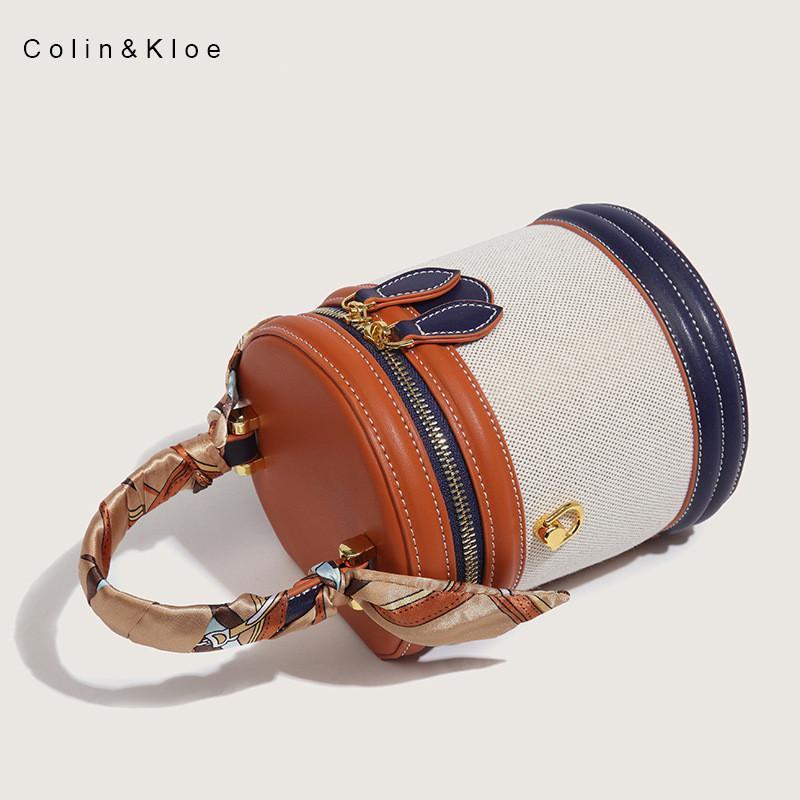 Waist Bags Mini Vintage Bucket Handbag Silk Scarf Fashion Cylinder Messenger 230317
