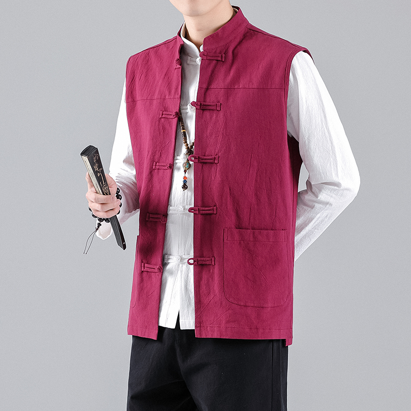 Men's Vests Spring Summer Men Chinese Style Vintage Linen Mens Sleeveless Hanfu Cardigan Male Harajuku Open Stitch Jacket M5XL 230320