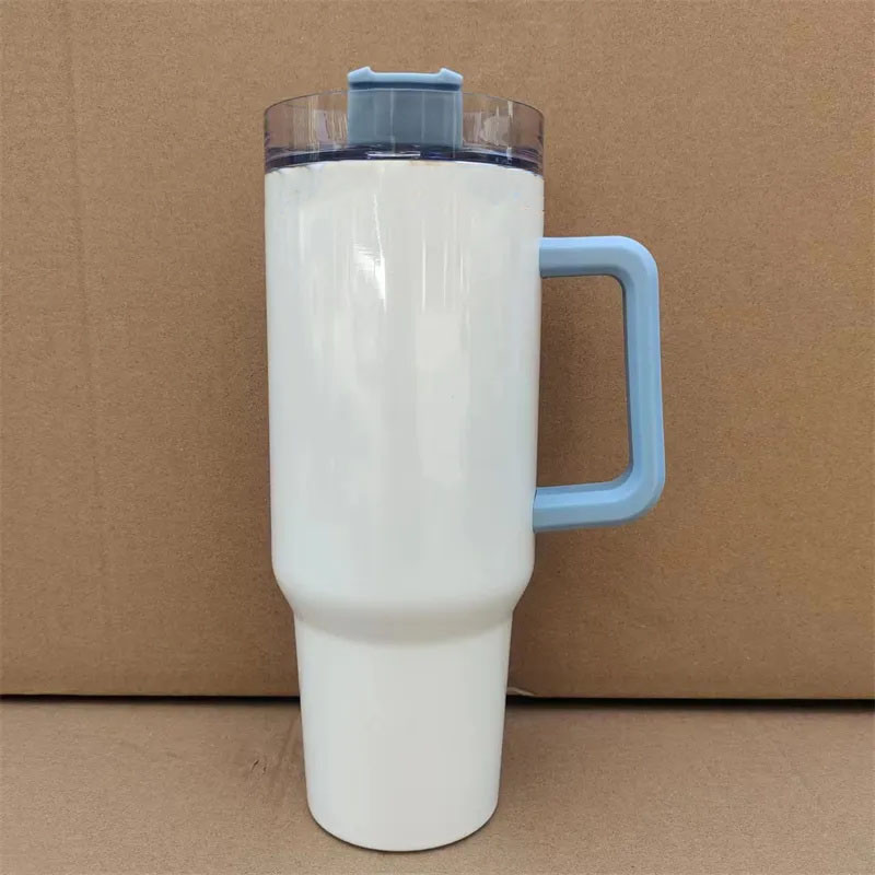 New 40oz sublimation stainless steel tumbler with colorful handle lid straw big capacity beer mug water bottle outdoor camping cup vacuum insulated tu
