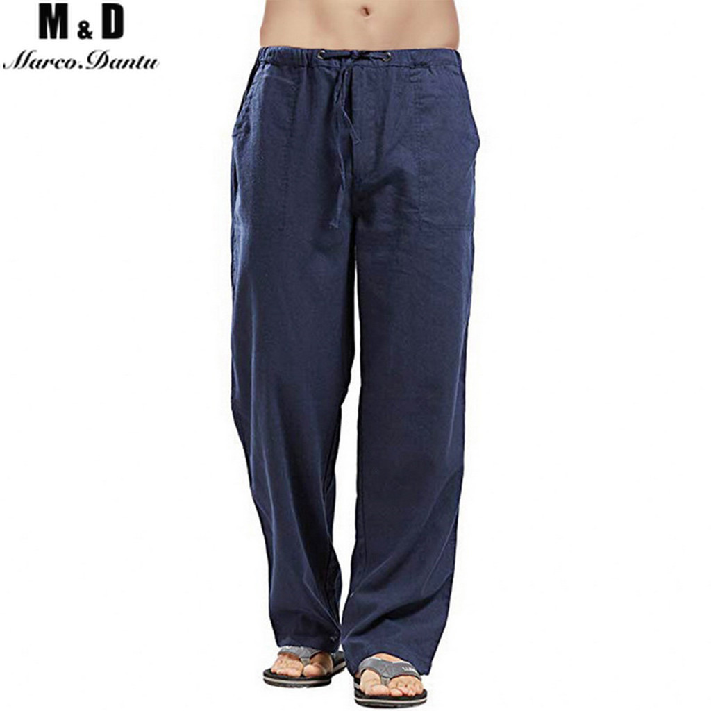 Men's Pants Summer Men Solid Color Linen Multi-pocket Straight Casual Pants Plus Large Size Breathable Comfortable Drawstring Loose Trousers 2303