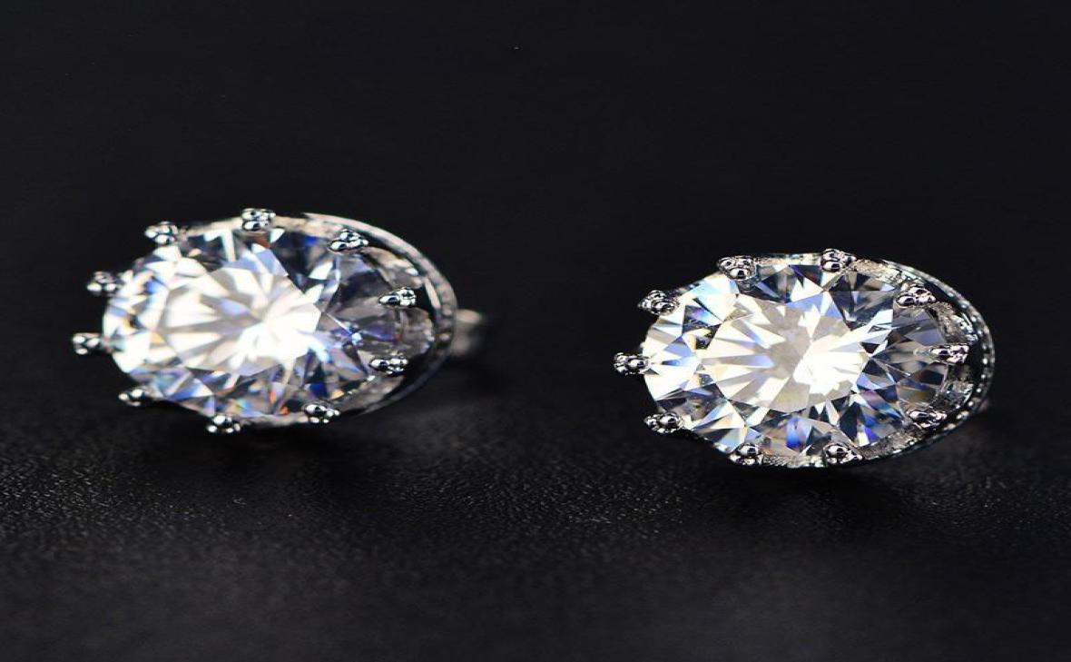 Lab Created Shiny White Moissanit 925 Sterling Silver Crown Stud Earrings Crystal Jewelry For Women Wedding Gift