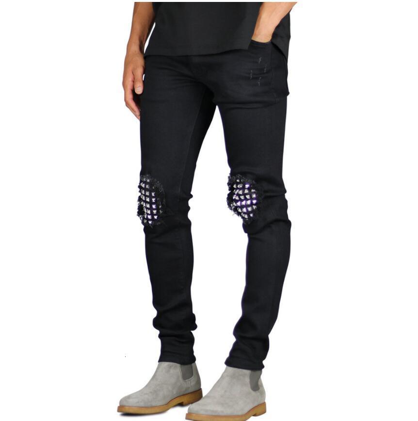 Men's Jeans Ripped Studded Knee Stretch Skinny Fashion Casual Distressed Hip Hop Men 230320