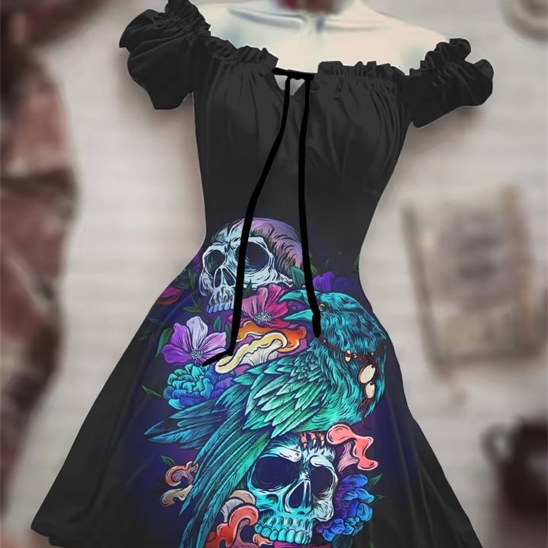 Casual Dresses Horror Halloween Black Costume Sun Moon Dress Hawaiian Bohemian Dress Beauty Black Scarecrow 3D 230317