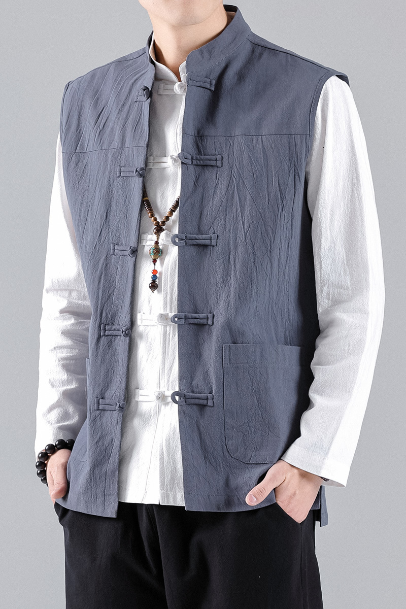 Men's Vests Spring Summer Men Chinese Style Vintage Linen Mens Sleeveless Hanfu Cardigan Male Harajuku Open Stitch Jacket M5XL 230320