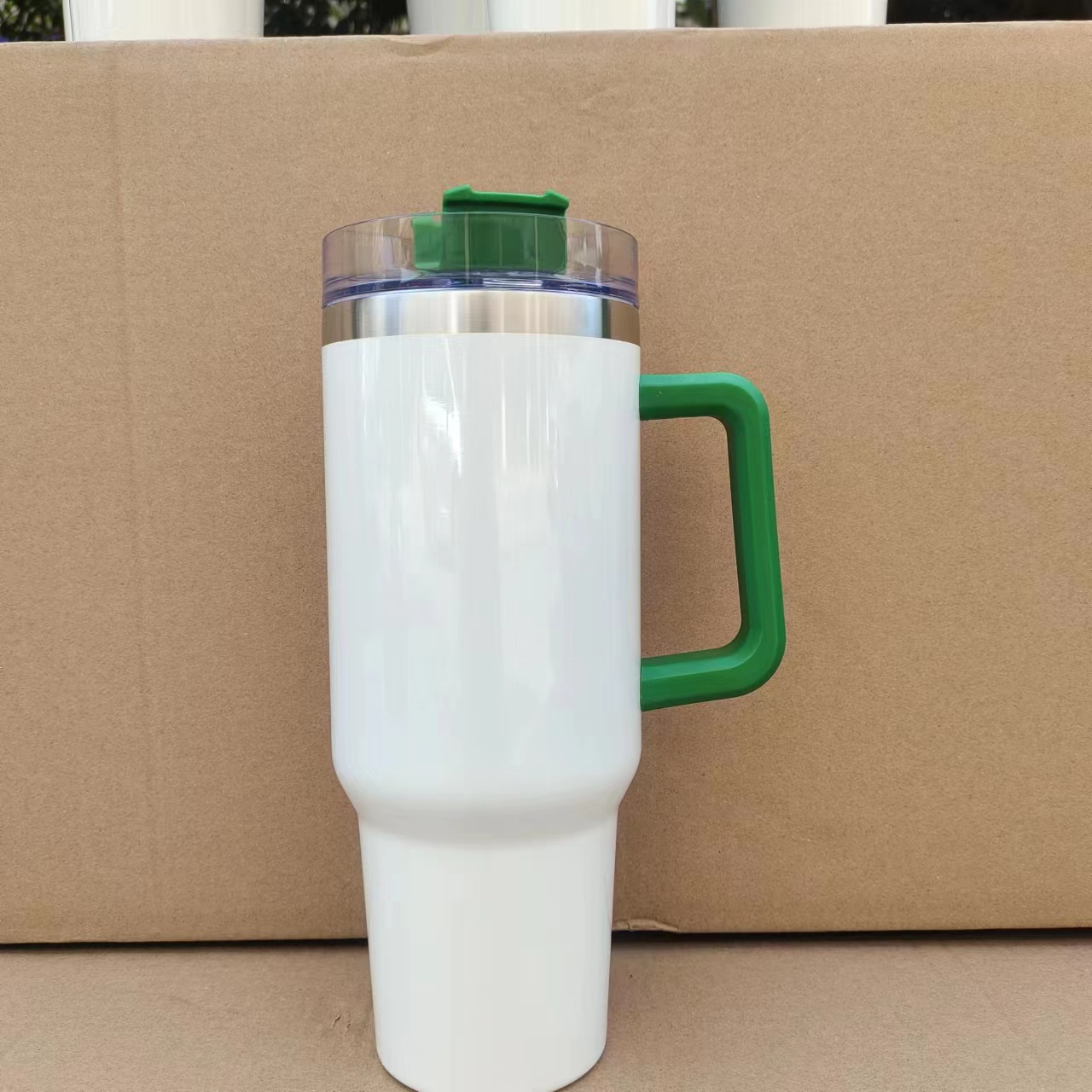 New 40oz sublimation stainless steel tumbler with colorful handle lid straw big capacity beer mug water bottle outdoor camping cup vacuum insulated tu