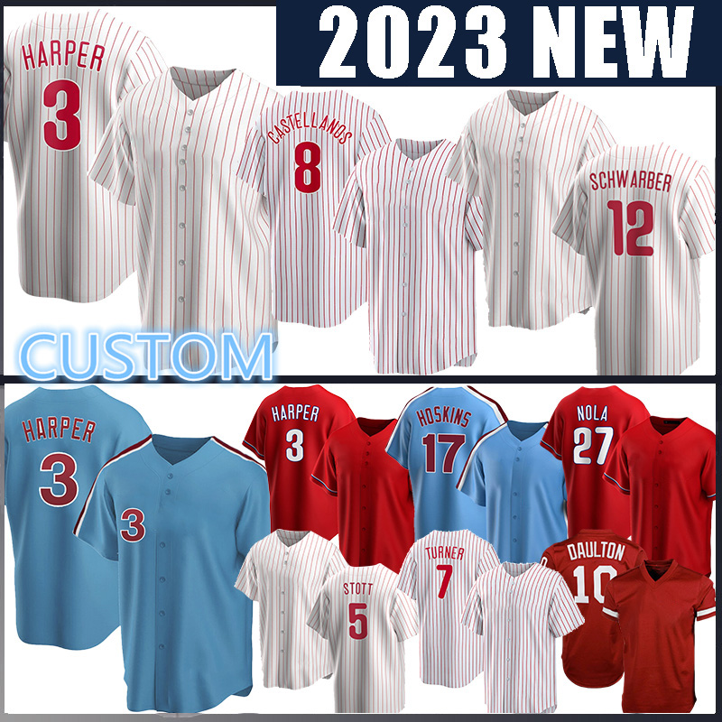 

2023 Baseball Jerseys Woman Philadelphia New Phillies 3 Bryce Realmuto Harper 8 Nick Castellanos 7 Trea Turner 12 Kyle Schwarber Aaron Nola Rhys Hoskins Bryson Stott, Jersey(feichengren)