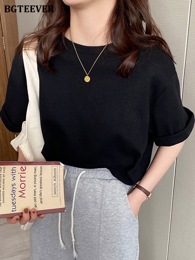 Women's T-Shirt BGTEEVER Casual O-neck Waffle Plaid Women Cotton T-Shirts Short Sleeve Loose Female Pullovers Tops Spring Summer Women Tees 23032