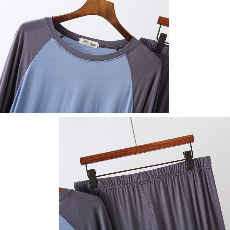 Men's Sleepwear 100% Modal Cotton Men's Pajamas Sets Spring Autumn Long Sleeve Sleepwear Elastic Loose O Neck Home Clothes For Men Plus Size