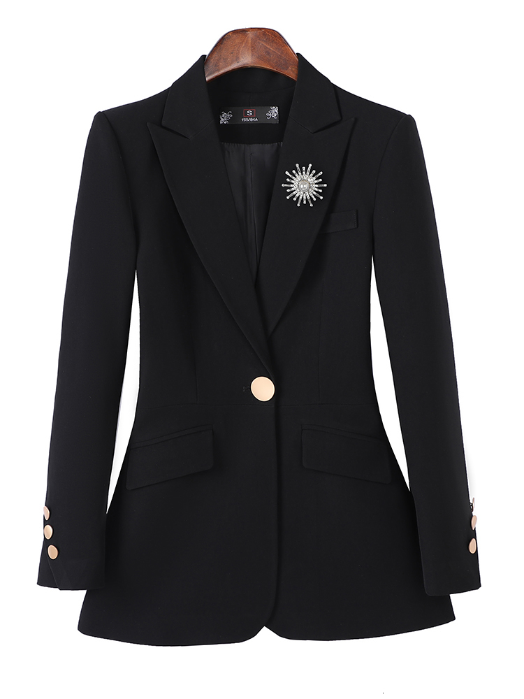 Women's Suits Blazers Women Long Sleeve Formal Blazer Coat Pink Blue Black Solid Ladies Female Single Button Business Work Wear Slim Jacket 23032