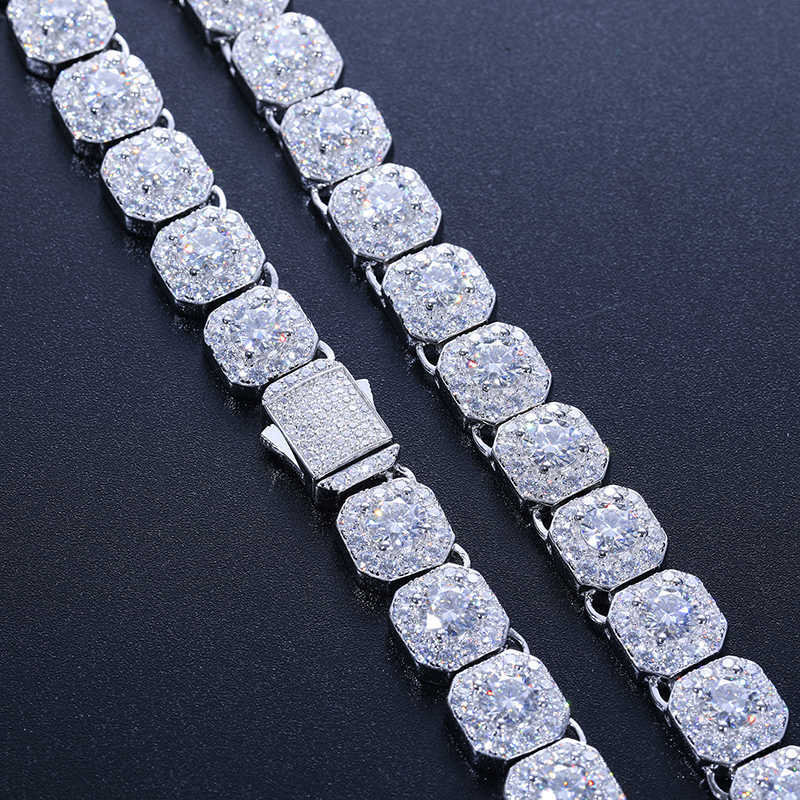 Selling Hip Hop Jewelry Mens 10mm 925 Sterling Silver Vvs Moissanite Diamond Iced Out Square Tennis Chain Necklace
