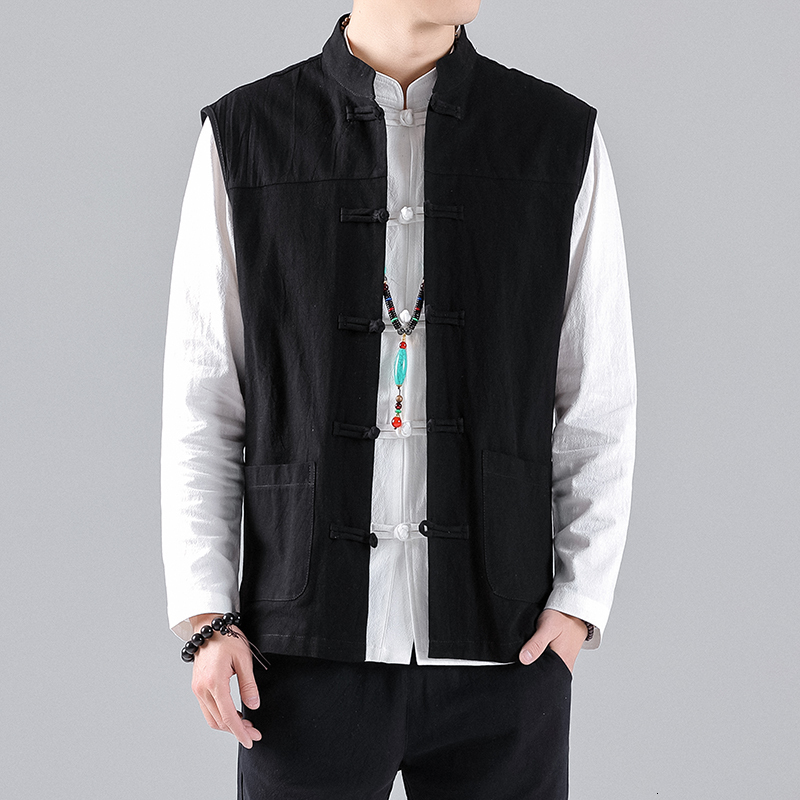 Men's Vests Spring Summer Men Chinese Style Vintage Linen Mens Sleeveless Hanfu Cardigan Male Harajuku Open Stitch Jacket M5XL 230320