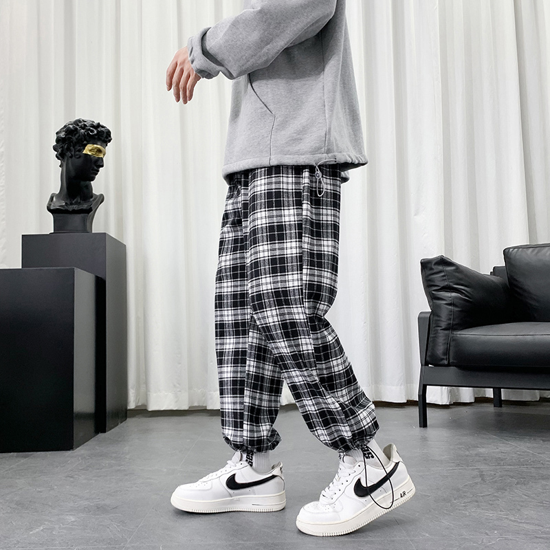 Men's Pants Summer Lightweight Plaid Pants Men Hip Hop Oversized Casual Pants Korean Harem Sweatpants Harajuku Fashion Streetwear Jogger Men 2303