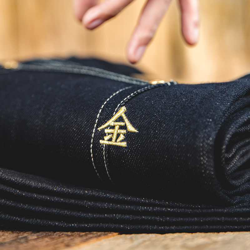 Men's Jeans Maden Golden Embroidery Denim Vintage Selvedge Straight High Waist for Men Four Seasons with Gold Plated Buttons 230320