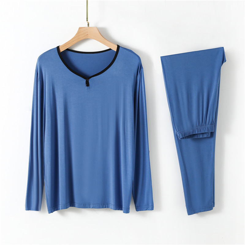 Men's Sleepwear Spring Summer Modal Men's Sleepwear Sets Long Sleeve V Neck Pajamas For MaleSoft Loose Homewear Solid Lounge Wear 2 Pieces/S