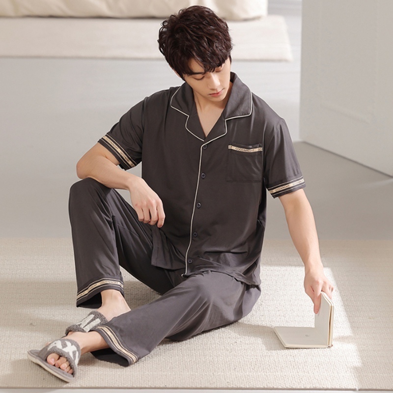 Men's Sleepwear Summer Plus Size Short Sleeve Long Pants Cotton Pajama Sets for Men Korean Sleepwear Suit Pyjama Male Homewear Home Clothes 23032