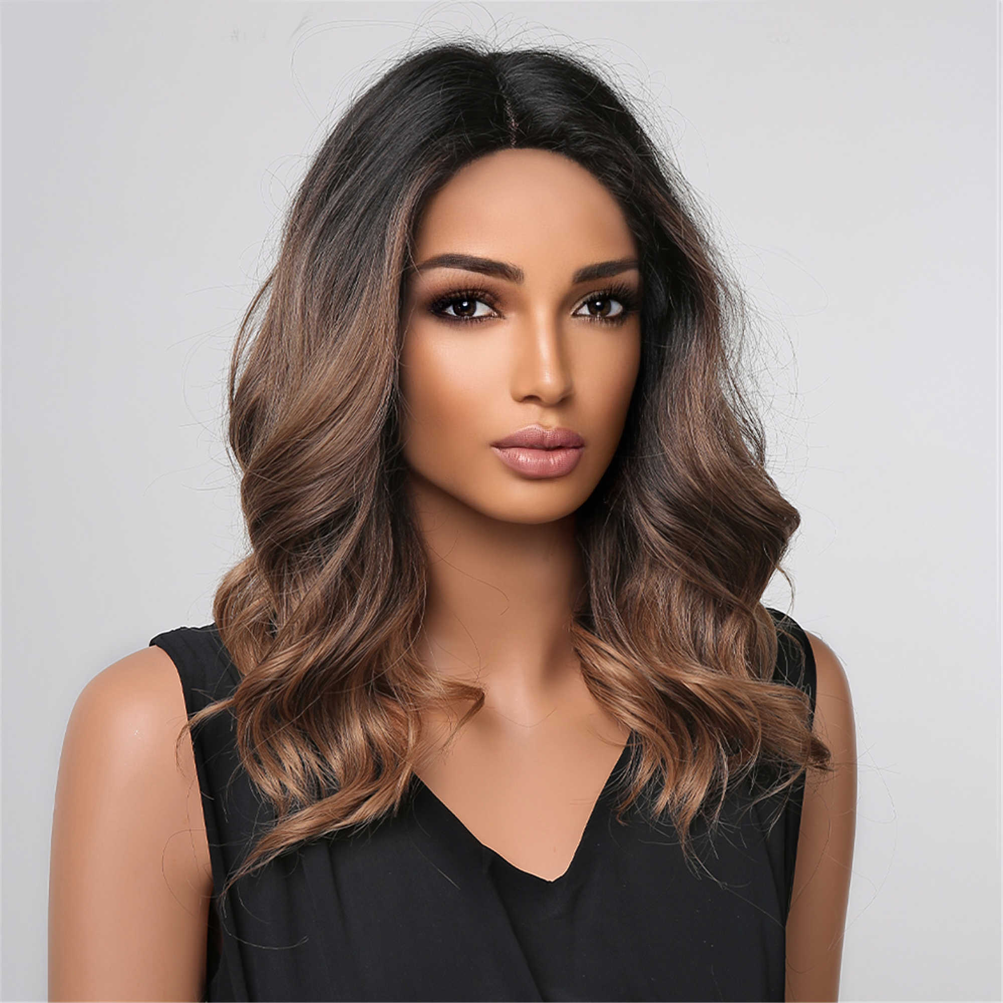 Synthetic Wigs Easihair Dark Brown Synthetic Wigs Medium Length Wavy Bob Middle Part Heat Resistant Natural Hair for Women Cosplay 230227