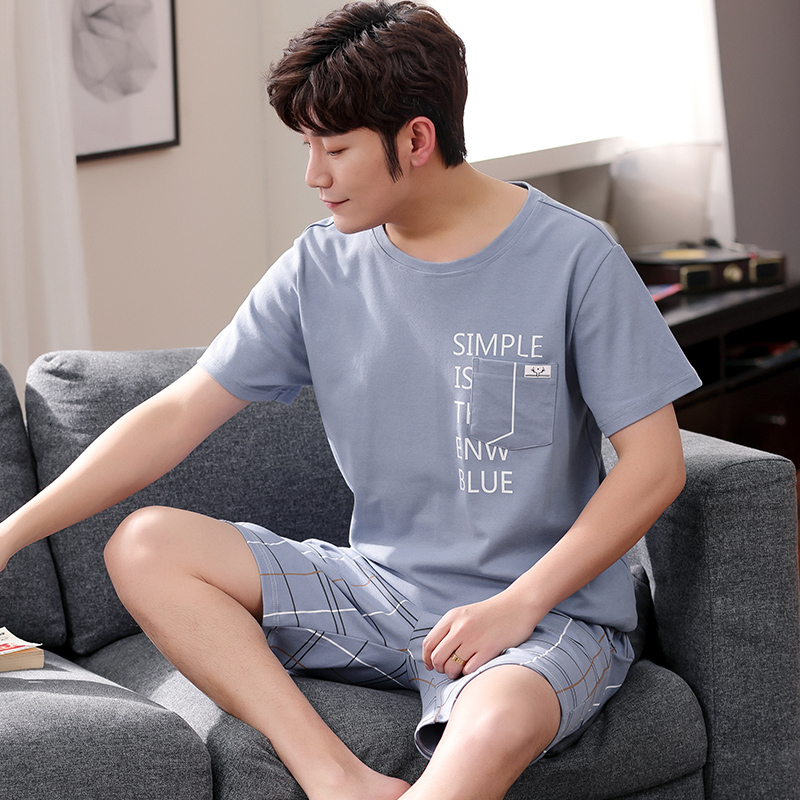 Men's Sleepwear Summer Plus Size Short Sleeve Cotton Pajama Sets for Men Korean Cute Sleepwear Suit Pyjama Male Loungewear Homewear Clothes 23032