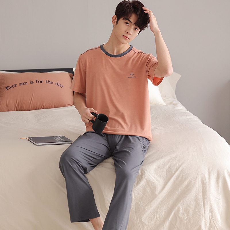 Men's Sleepwear L-4XL Men's Pijamas Summer Modal Leisure Home Suit Short Sleeve Pajamas Set Shorts Plus Size 4XL Black Sleepwear for Men 230