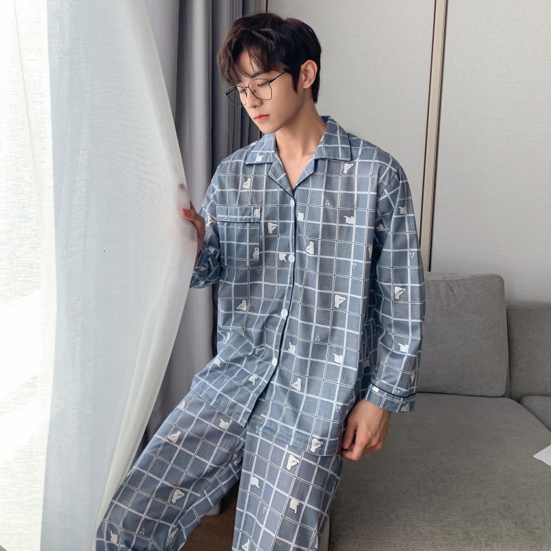 Men's Sleepwear 100% Cotton Pijama for Men Two-Pieces Lounge Sleepwear Pyjamas Plaid Spring Bedgown Home Clothes Man Casual Homewear Pajamas Set 