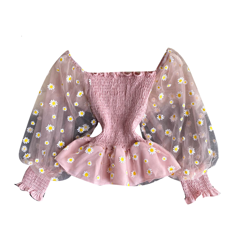 Women's Polos Laces female trumpet sleeve tull fashionable and western style with a mesh top very fairy transparent 230317