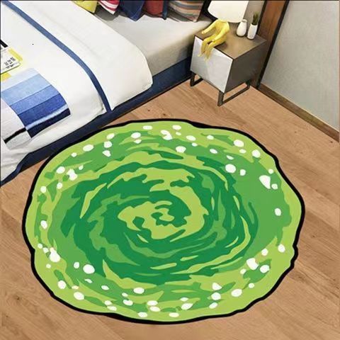 Carpet Cartoon Anime Ricks And Mortys Round Green Portal Rug Gaming Chair Mat Living Room Bedroom 230320