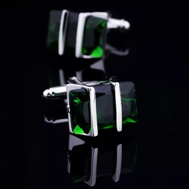 Cuff Links Bridegroom Wedding Evening Party Business Men French Shirts Silvery links Green Crystal link With Gift Bag 230320